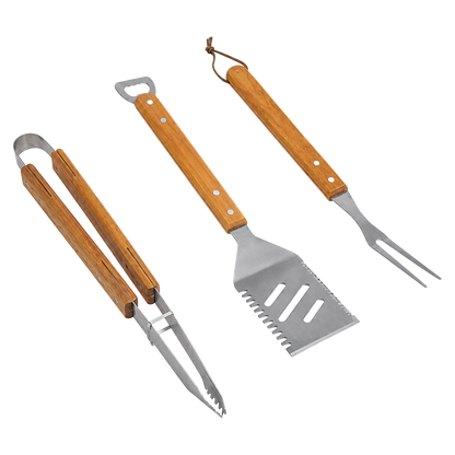 Set de accesorios para barbacoa Natuur de 3 piezas con mango de madera