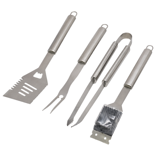 Utensilios de barbacoa Natuur con espatula pinza tenedor y cepillo.