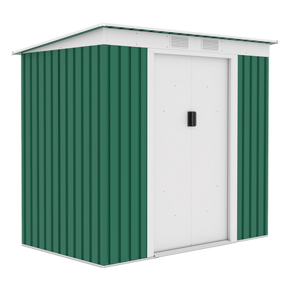 Caseta metalica de jardin Natuur de 2,43 m2 en color verde y blanco.