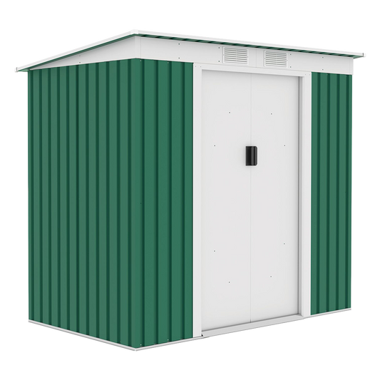 Caseta metalica de jardin Natuur de 2,43 m2 en color verde y blanco.