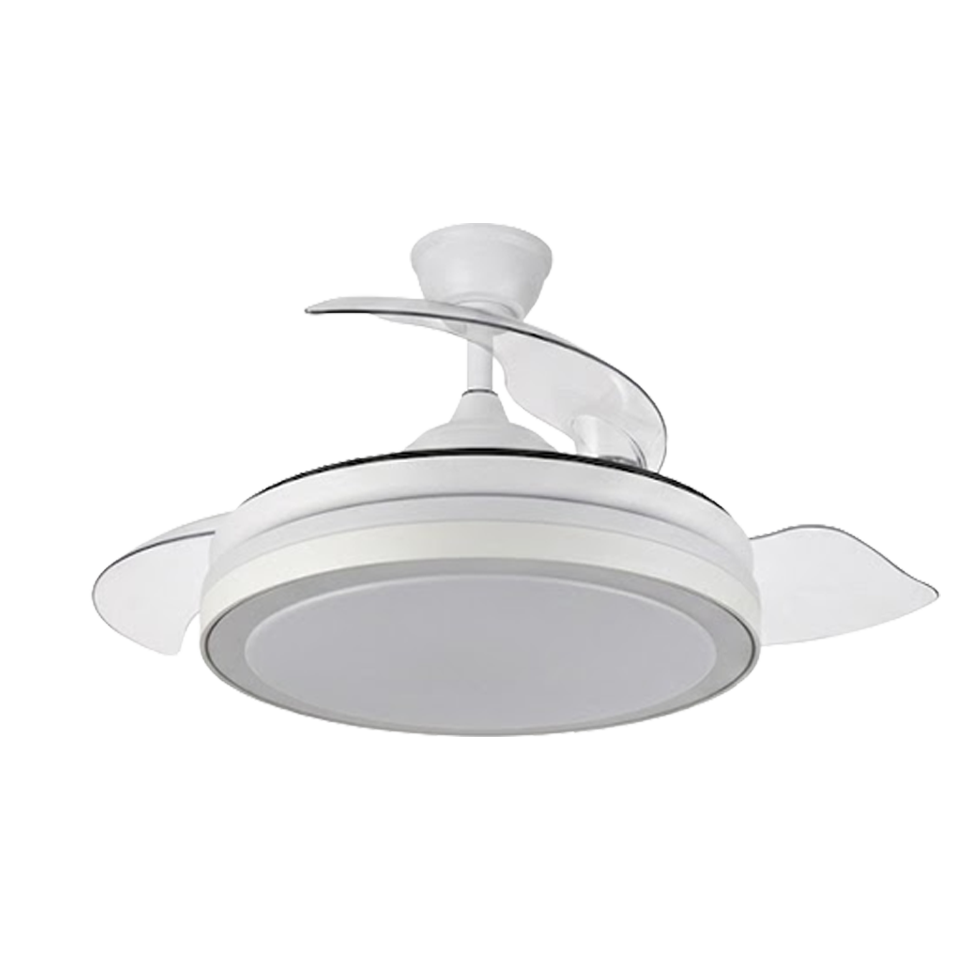 Ventilador de techo Sonedas en modo plafón de 50 cm, diseño moderno circular en blanco con luz LED central.