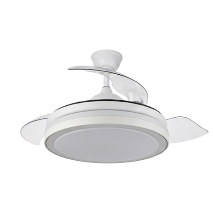Ventilador de techo Sonedas en modo plafón de 50 cm, diseño moderno circular en blanco con luz LED central.
