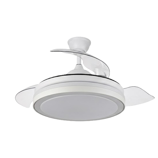 Ventilador de techo Sonedas en modo plafón de 50 cm, diseño moderno circular en blanco con luz LED central.