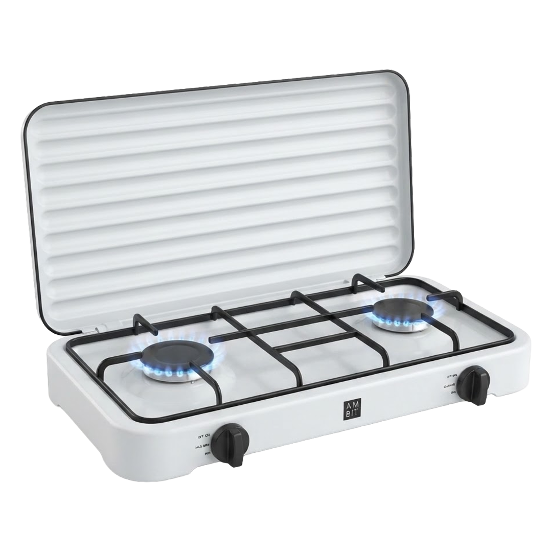 Cocina de camping a gas de 2 fuegos con tapa Ambit ref 23005023