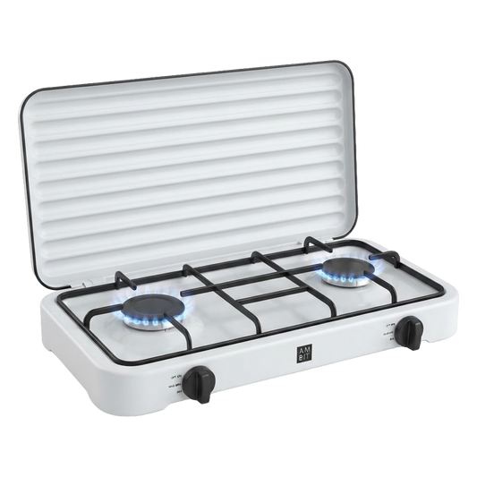 Cocina de camping a gas de 2 fuegos con tapa Ambit ref 23005023