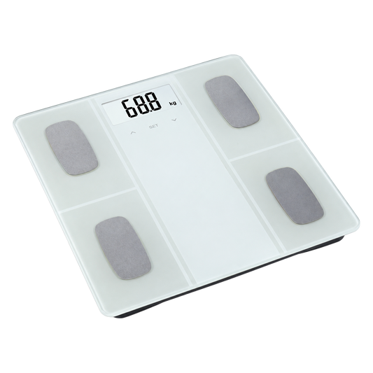 Bascula de baño digital con analisis de grasa corporal cristal blanca ref 23019040