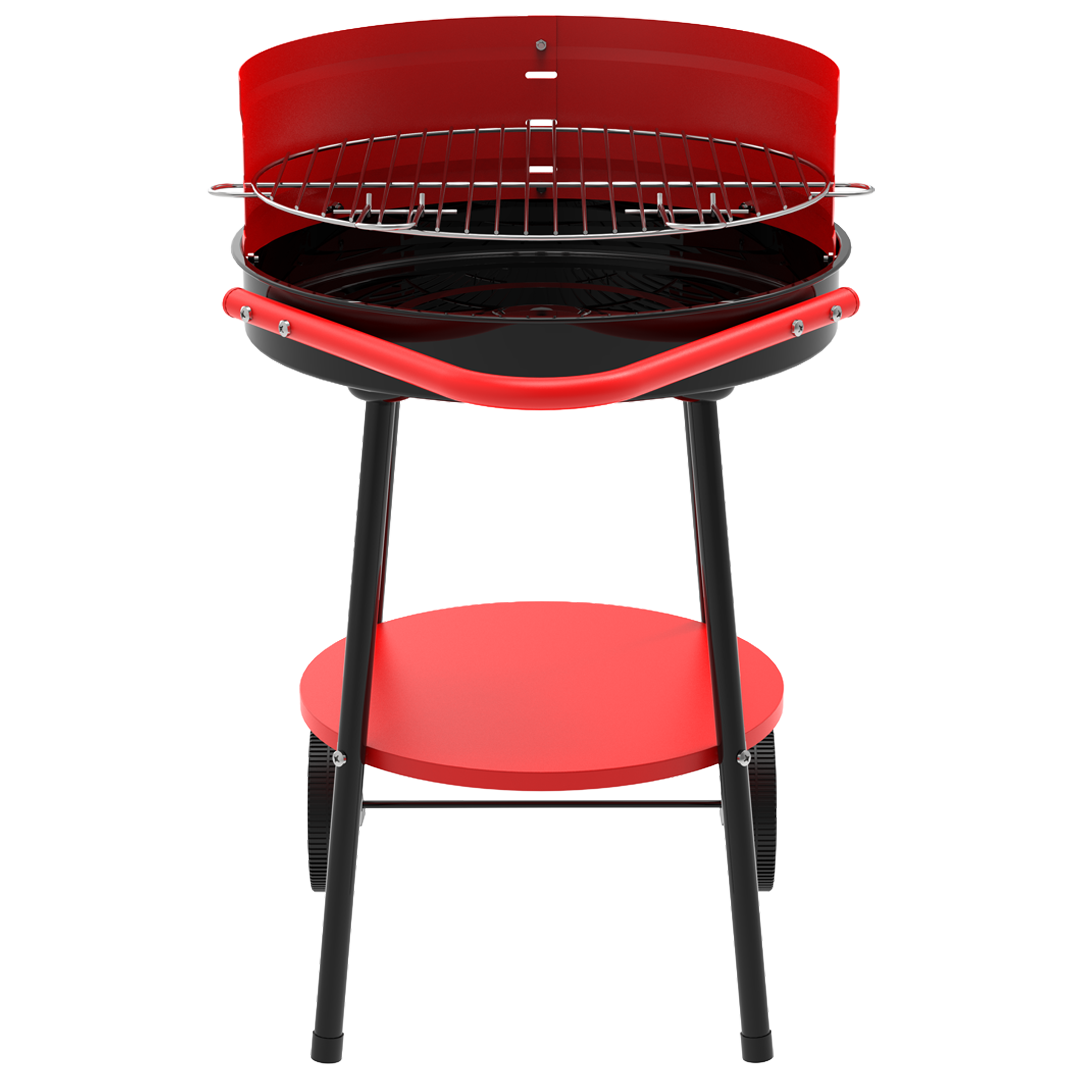 Barbacoa de carbon redonda Natuur de 61x50x72 cm con ruedas y pantalla paravientos regulable