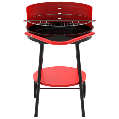 Barbacoa de carbon redonda Natuur de 61x50x72 cm con ruedas y pantalla paravientos regulable
