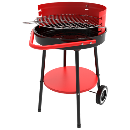 Estructura de 4 patas de acero con estante inferior portaobjetos y ruedas para barbacoa de carbon