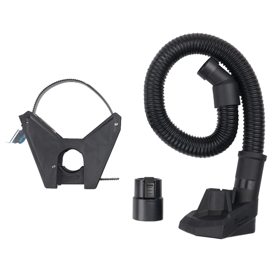 Sistema de aspiración Milwaukee Breaker Boot para martillos demoledores pesados, mostrando su diseño flexible y boquilla de conexión.