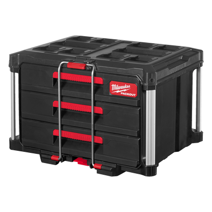 Detalle de guias de acero con rodamientos de bolas en cajonera Milwaukee PACKOUT.