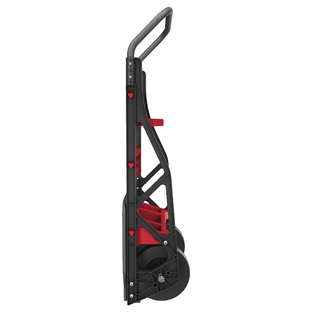Sistema modular de almacenamiento Milwaukee PACKOUT montado en carro de 2 ruedas.