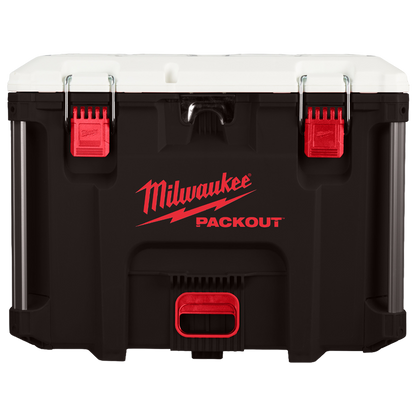Interior de la nevera rigida Milwaukee PACKOUT con bandeja extraible y revestimiento alimentario.