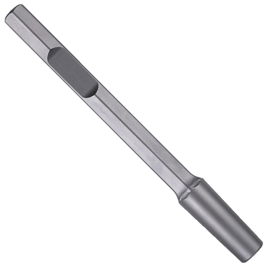 Vástago de acero Milwaukee de 28 mm HEX con punta cónica para accesorios de martillo demoledor.