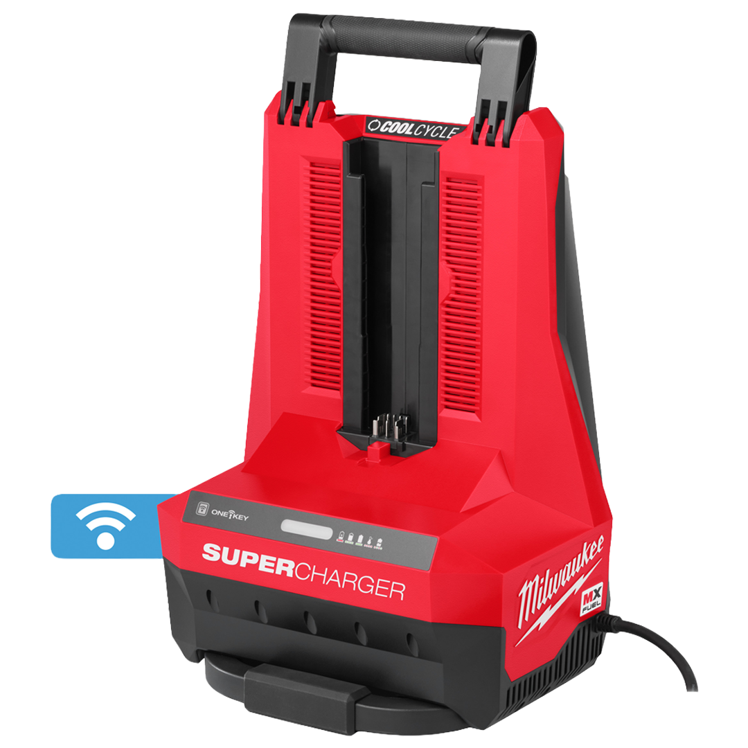 Super cargador Milwaukee MX FUEL MXF SC de 12A para baterias de litio.