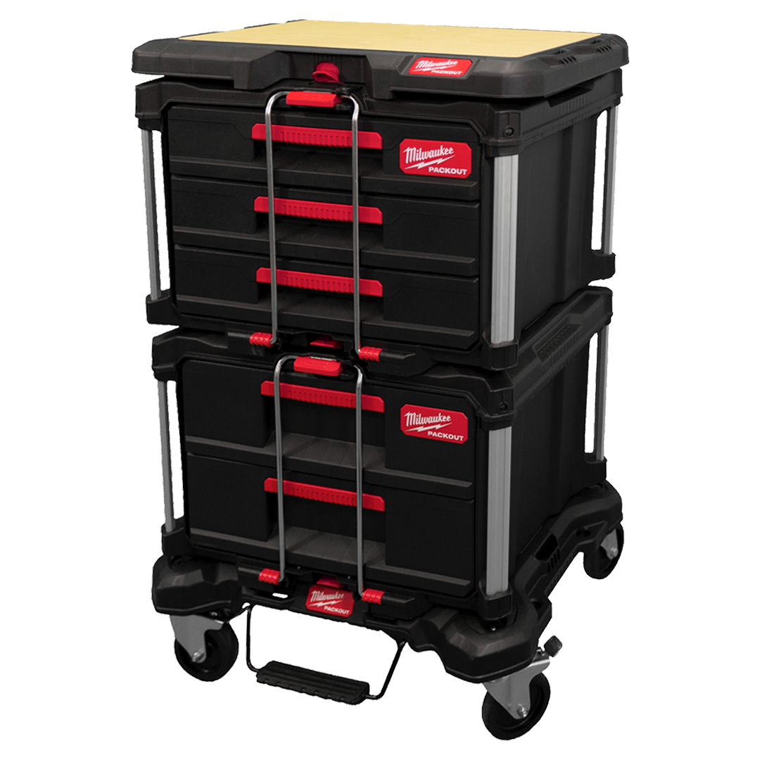 Kit de transporte PACKOUT Milwaukee con cajoneras y ruedas ref 4932492892.