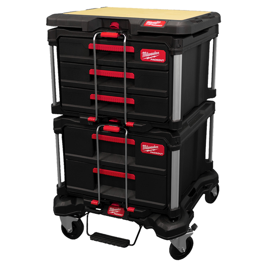 Kit de transporte PACKOUT Milwaukee con cajoneras y ruedas ref 4932492892.