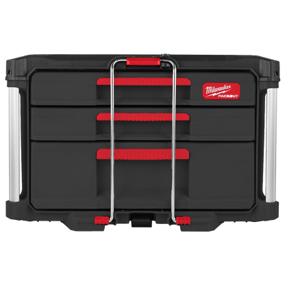Vista frontal de la caja de cajones PACKOUT con barra de seguridad.