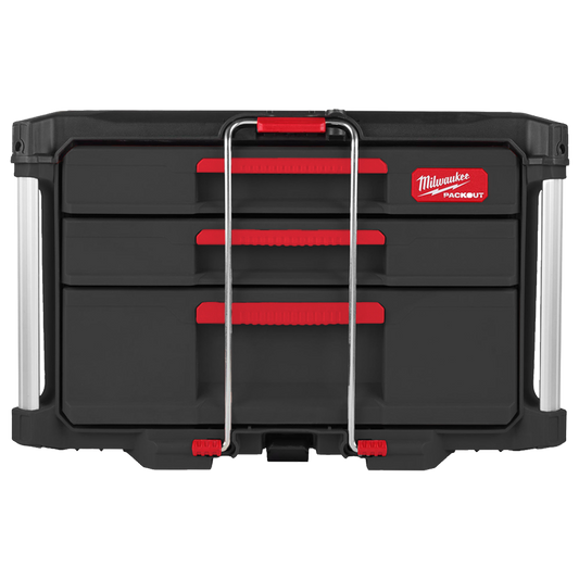 Vista frontal de la caja de cajones PACKOUT con barra de seguridad.