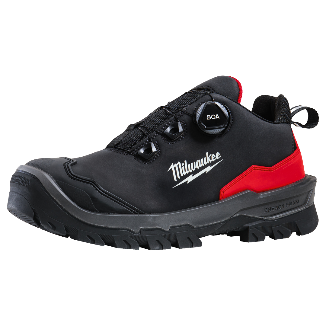Zapato de seguridad Milwaukee ARMOURTRED S3S negro con ajuste BOA y proteccion ESD.