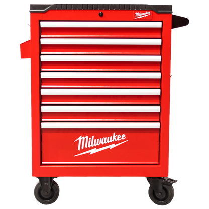 Cajonera de taller Milwaukee con sistema antivuelco y ruedas de 125mm.