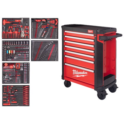Interior de cajones del carro TOOLGUARD con insertos de espuma y herramientas organizadas