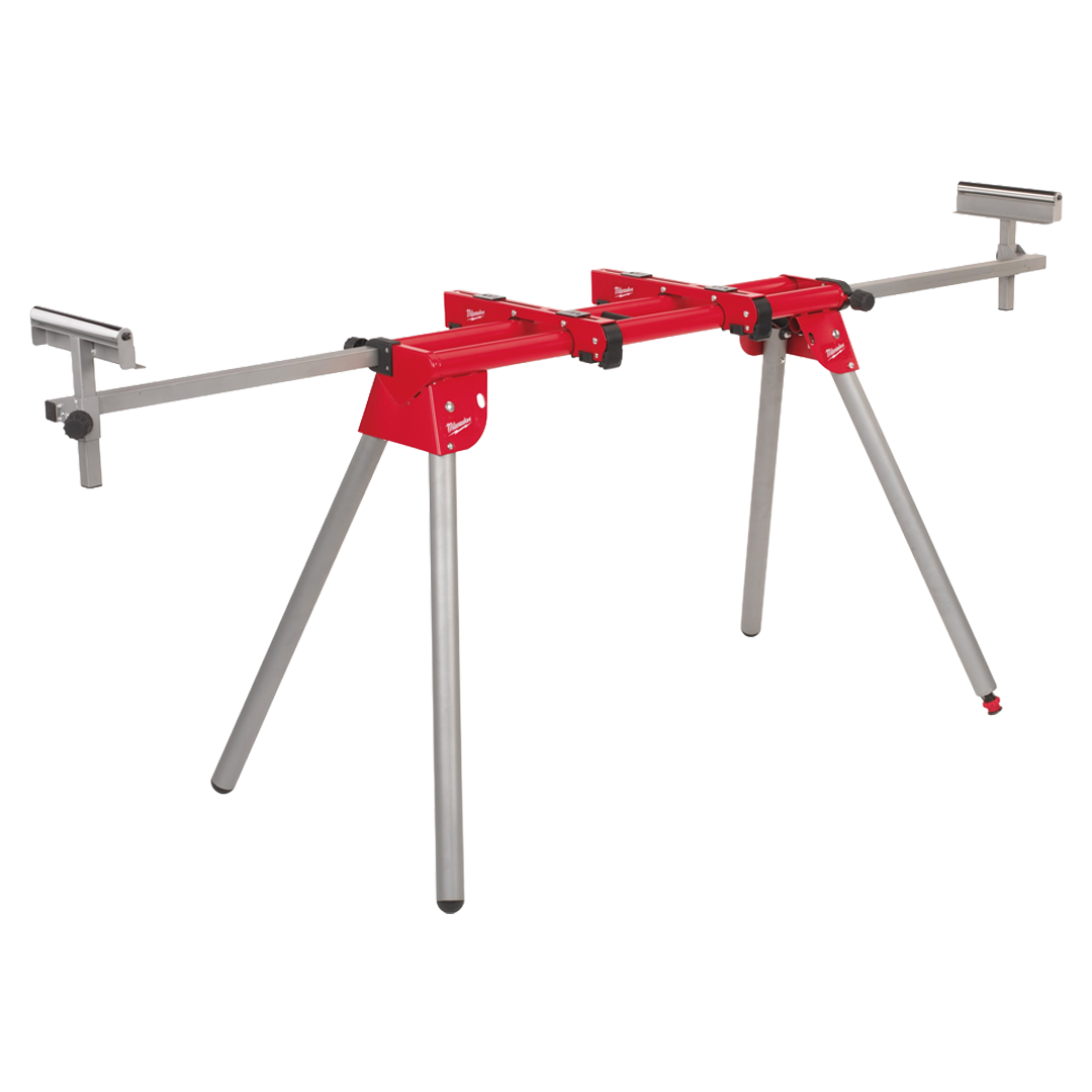 Banco de trabajo para ingletadora Milwaukee con soportes de liberacion rapida y pata niveladora.