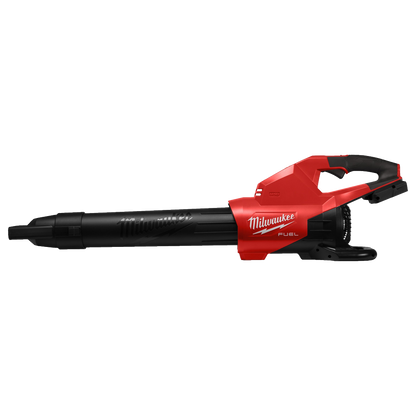 Detalle de la empunadura auxiliar y gatillo variable del soplador Milwaukee