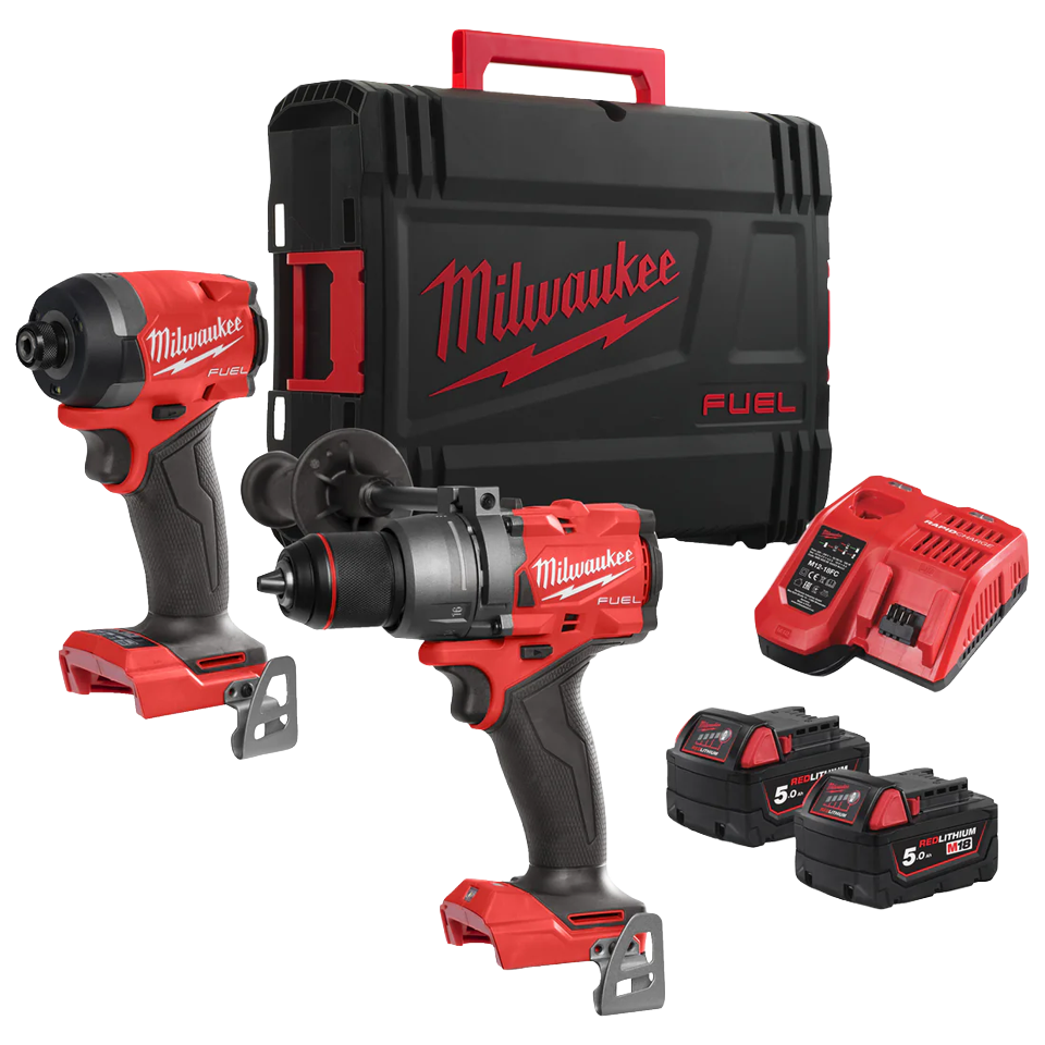 Milwaukee M18 FPP2A3-502X kit profesional: taladro FPD3 y atornillador FID3 con baterías 5.0Ah