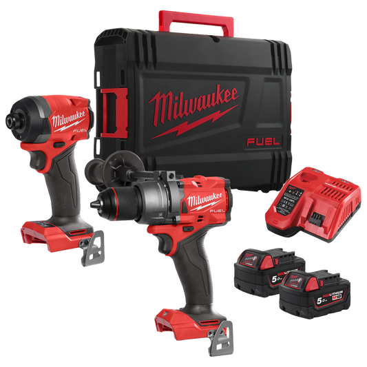 Milwaukee M18 FPP2A3-502X kit profesional: taladro FPD3 y atornillador FID3 con baterías 5.0Ah