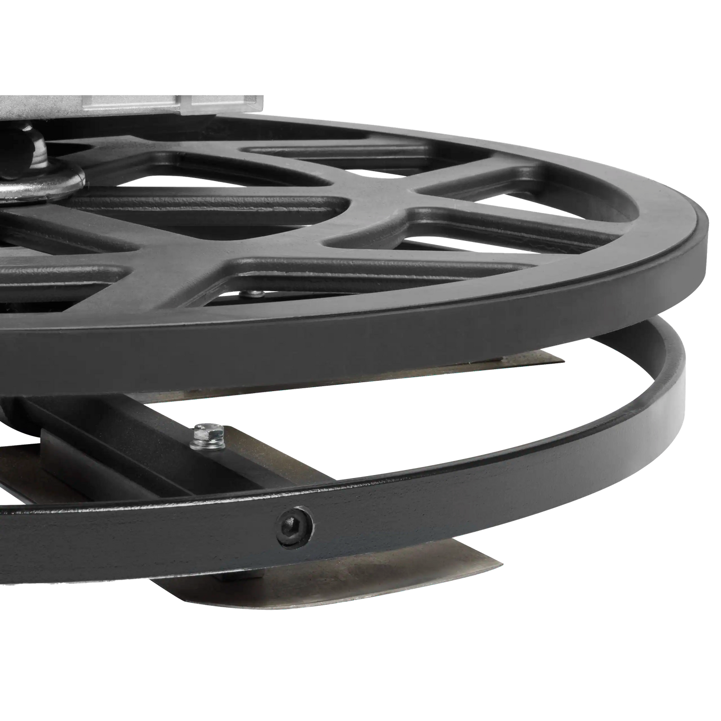 Detalle del acelerador ergonómico y selector de ángulo de palas en fratasadora Milwaukee
