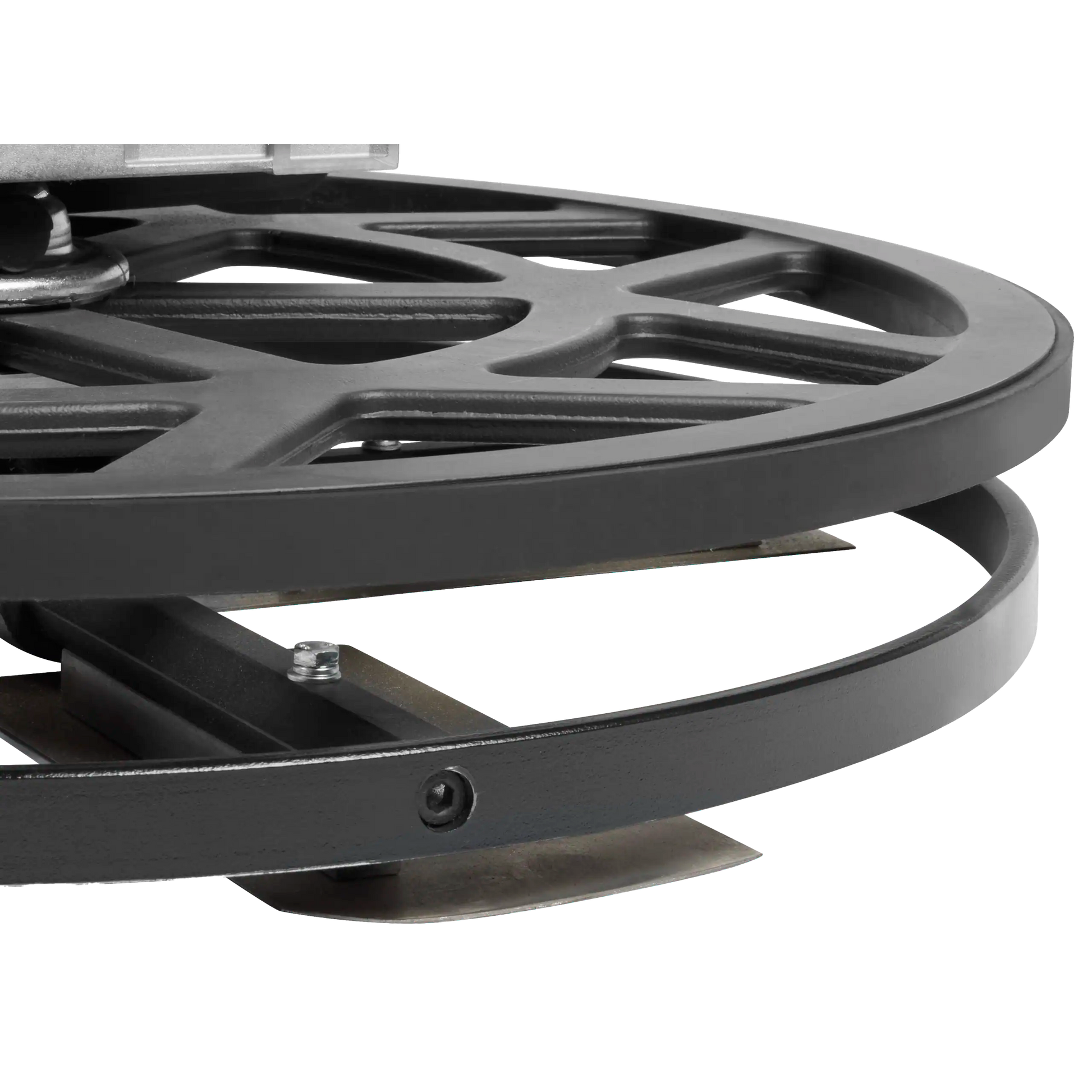 Detalle del acelerador ergonómico y selector de ángulo de palas en fratasadora Milwaukee