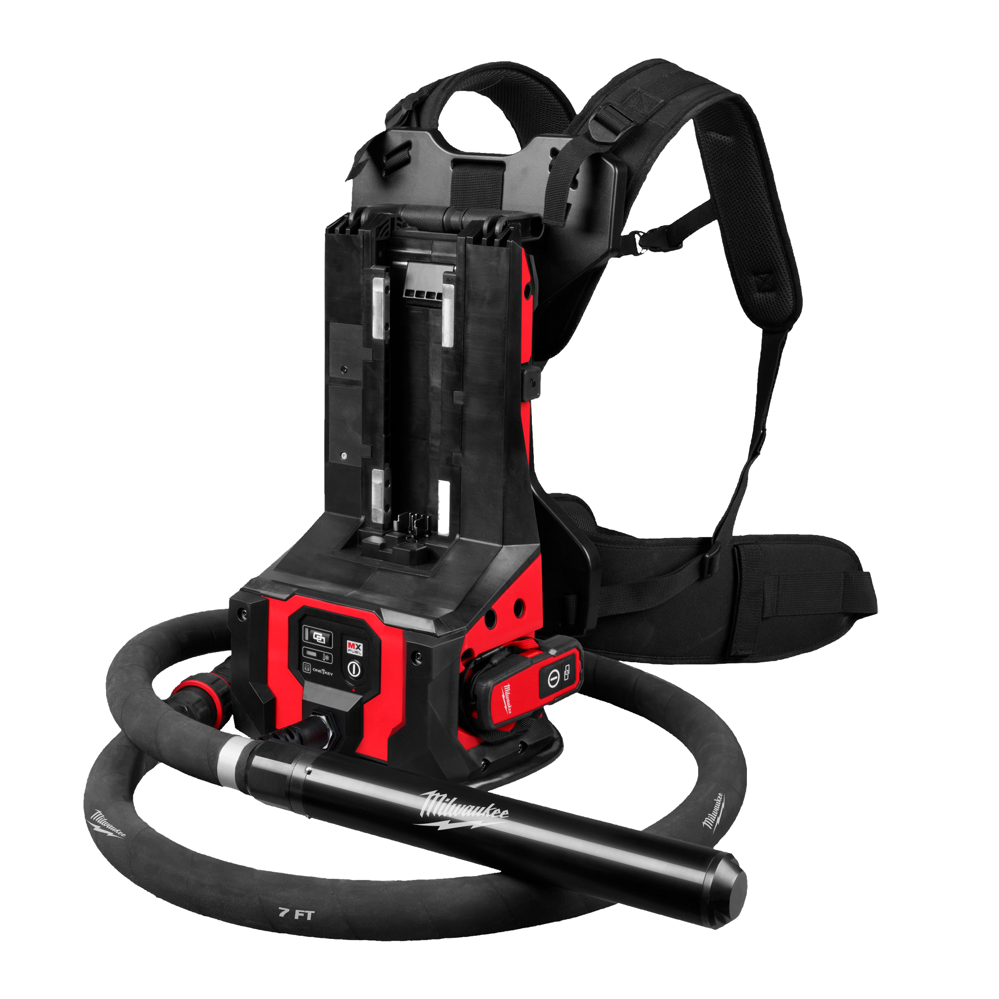 Vibrador de hormigón Milwaukee MX FUEL en mochila con mando a distancia