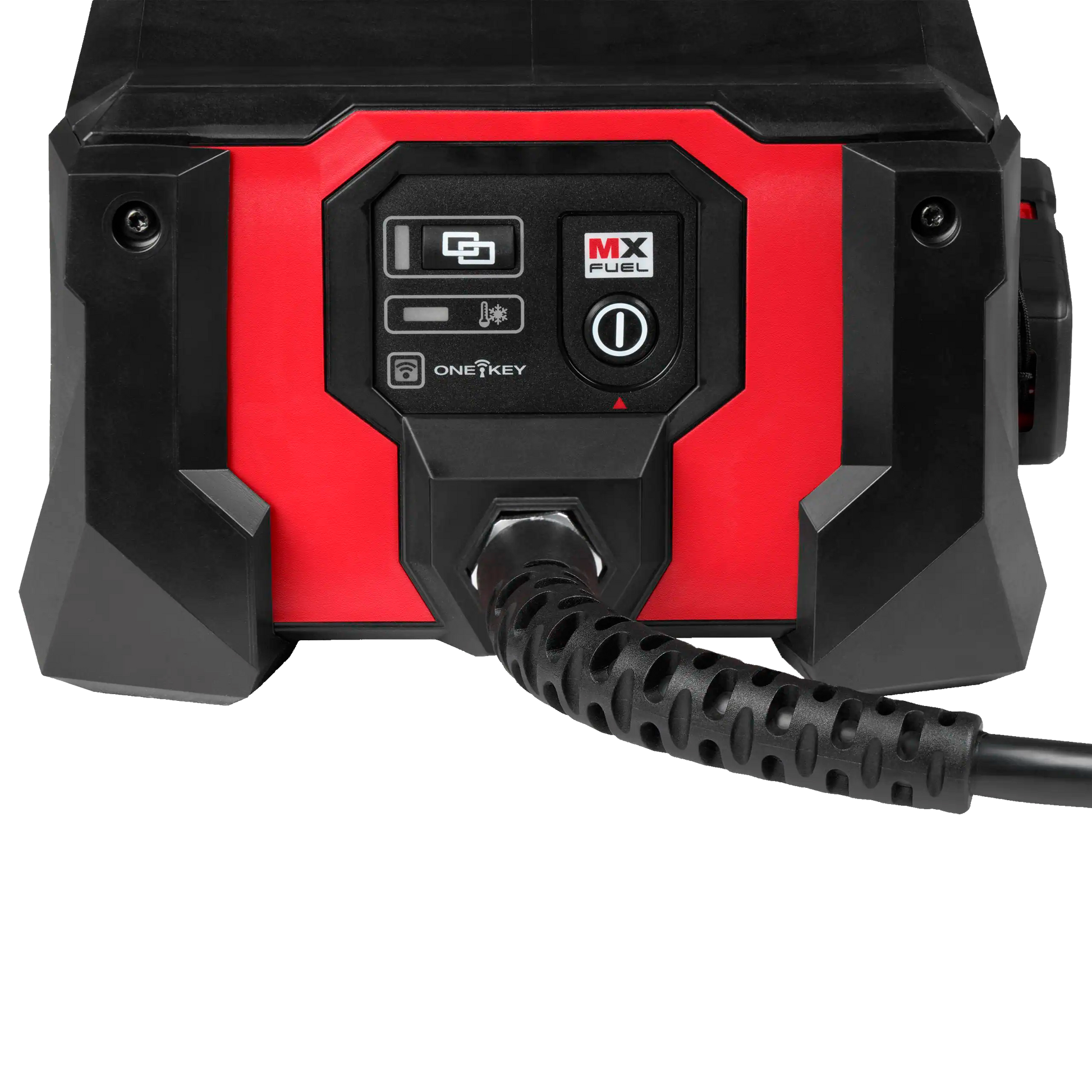 Detalle del motor MX FUEL y control remoto inalámbrico para consolidación de hormigón