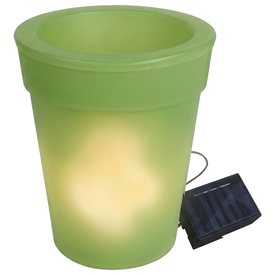 Maceta de jardin solar LED Natuur H19.5 cm color verde con bateria recargable.