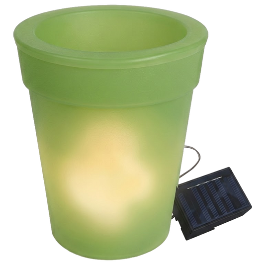 Maceta de jardin solar LED Natuur H19.5 cm color verde con bateria recargable.