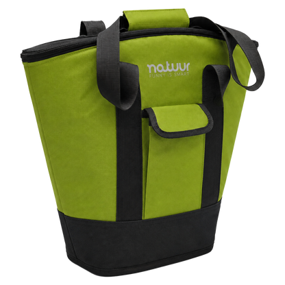 Nevera flexible tipo bolso Natuur de 15 litros en color verde y gris.