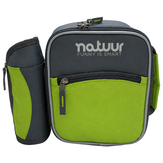 Nevera flexible isotermica verde y gris Natuur de 3 litros con porta botellas para camping y trabajo