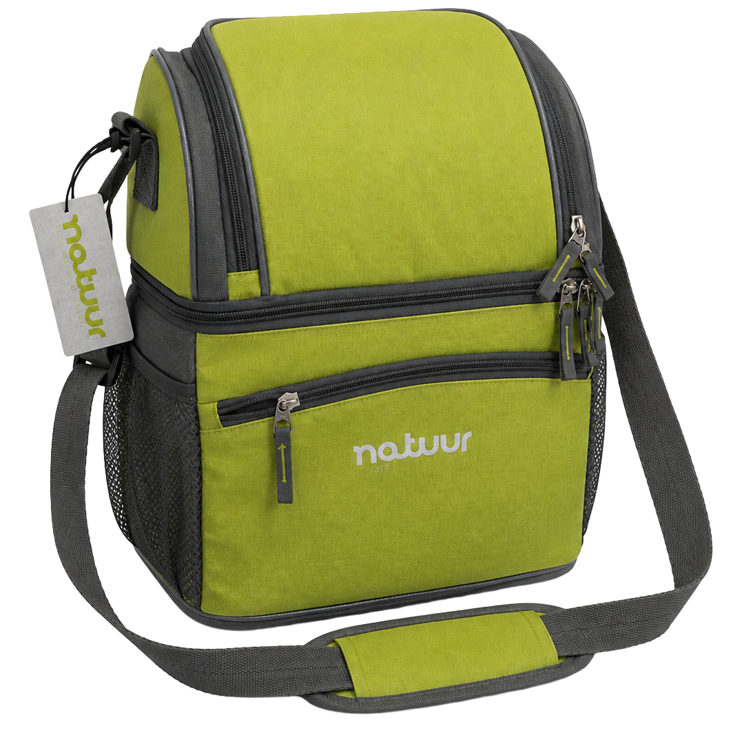 Nevera camping flexible verde y gris Natuur de 15 litros.