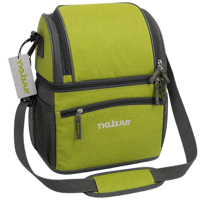 Nevera camping flexible verde y gris Natuur de 15 litros.