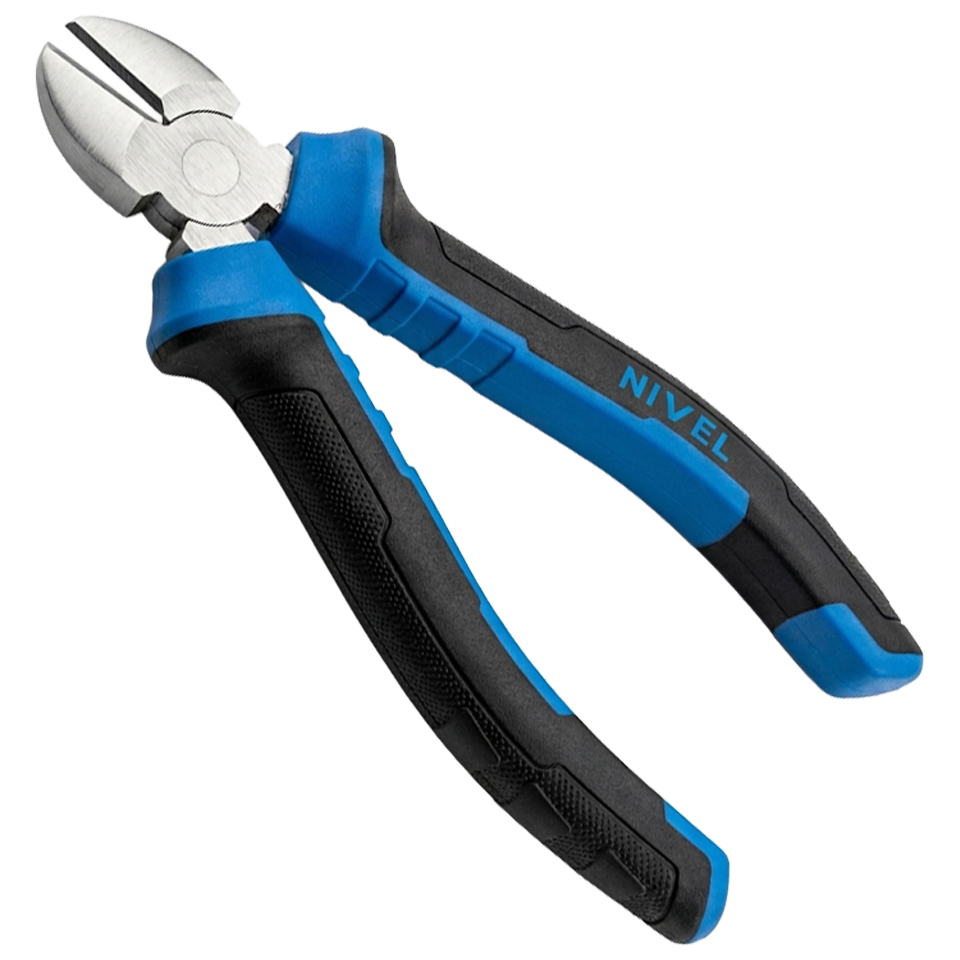 Alicate de corte diagonal de 160 mm marca Nivel, con filos templados de alta precisión y mango ergonómico bimaterial.