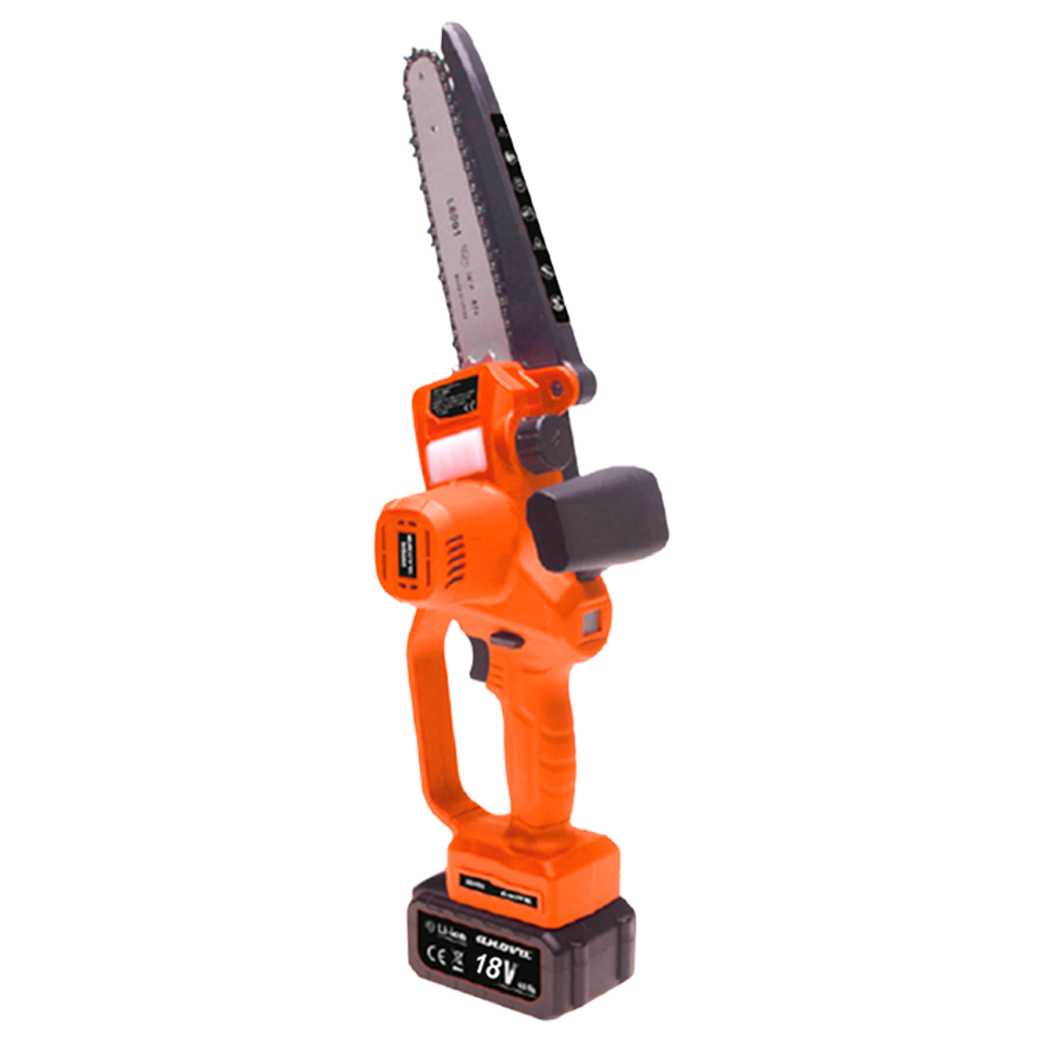 Sierra de poda a batería MB600 con motor brushless, 18V y dos baterías 4Ah, ligera y compacta, ideal para poda de árboles, jardín y trabajos agrícolas.