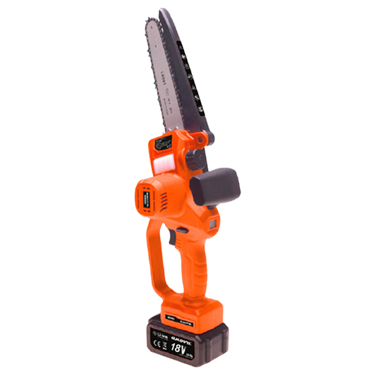 Sierra de poda a batería MB600 con motor brushless, 18V y dos baterías 4Ah, ligera y compacta, ideal para poda de árboles, jardín y trabajos agrícolas.
