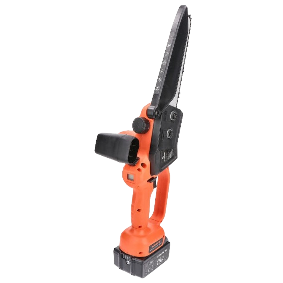 Sierra de poda a batería MB600 con motor brushless, 18V y dos baterías 4Ah, ligera y compacta, ideal para poda de árboles, jardín y trabajos agrícolas.