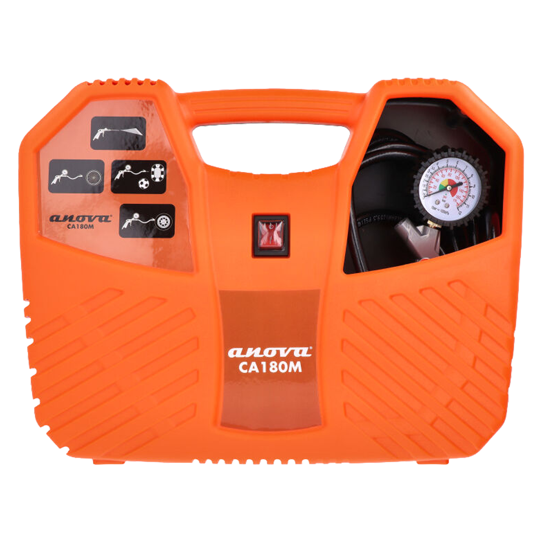 Compresor de aire portátil formato maletín Anova CA180M de 1,5 HP y 8 bar.