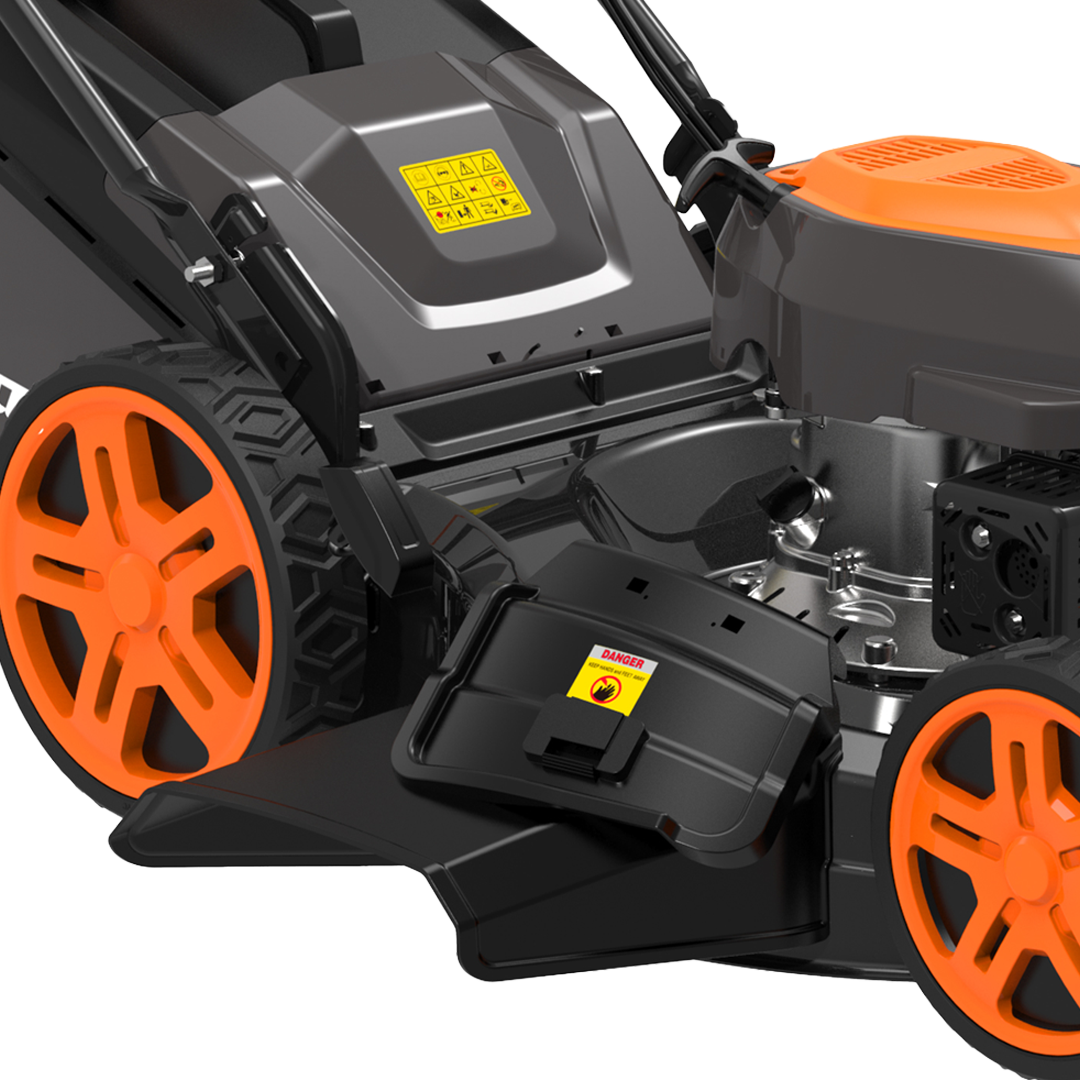 Recogedor de 65 litros e indicador de altura de corte del cortacesped Anova 5 HP.