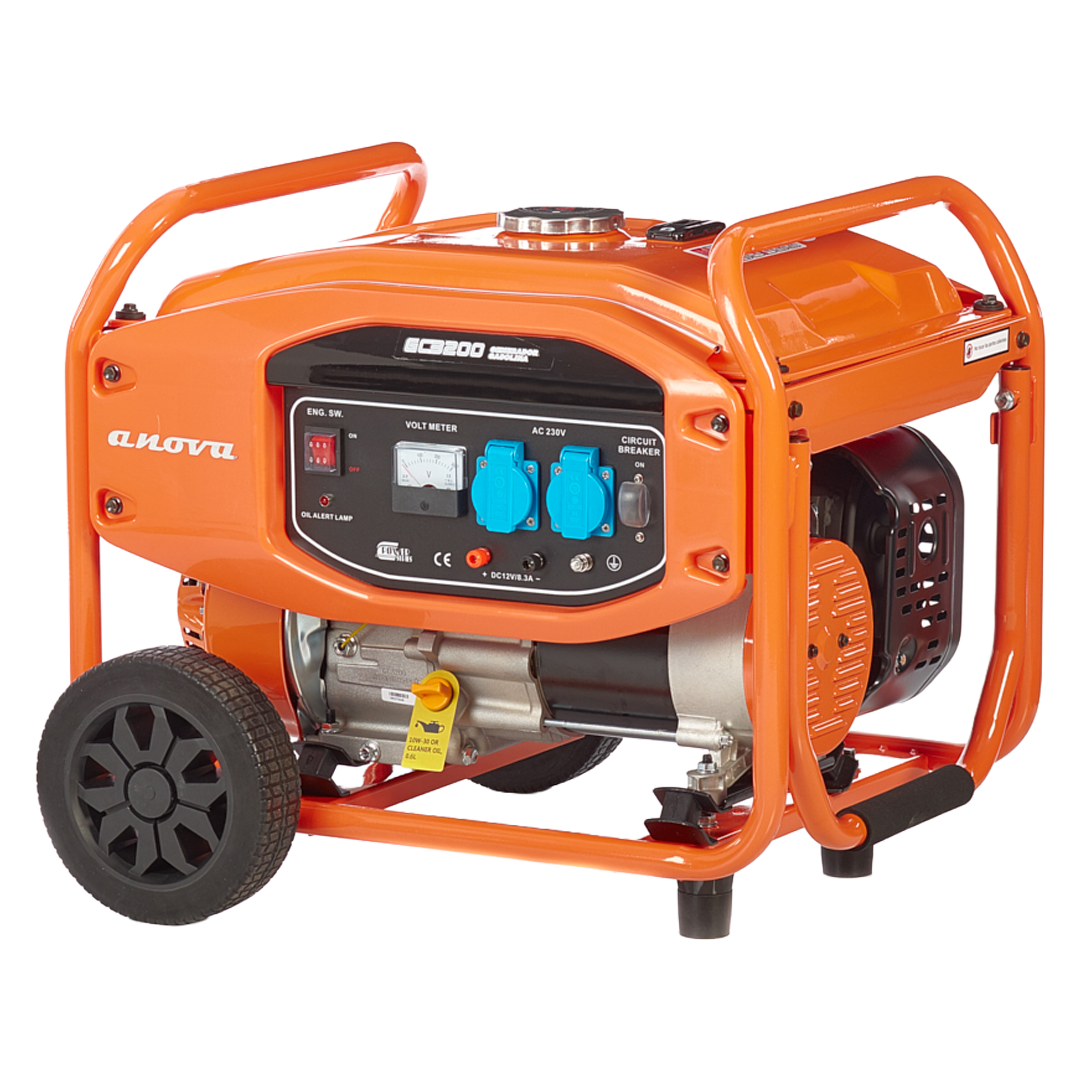 Generador de gasolina Anova GC3200 de 3000W con ruedas para transporte en obra.