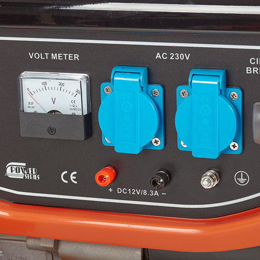 Panel frontal del generador monofasico Anova GC3200 con regulador de voltaje AVR.