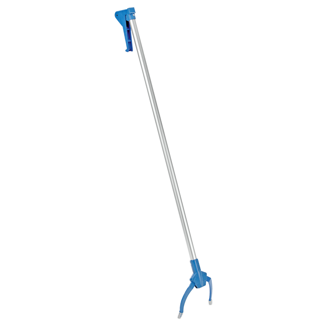 Pinza recolectora de basura industrial de 100 cm con chasis de aluminio ligero y mordaza de polipropileno.