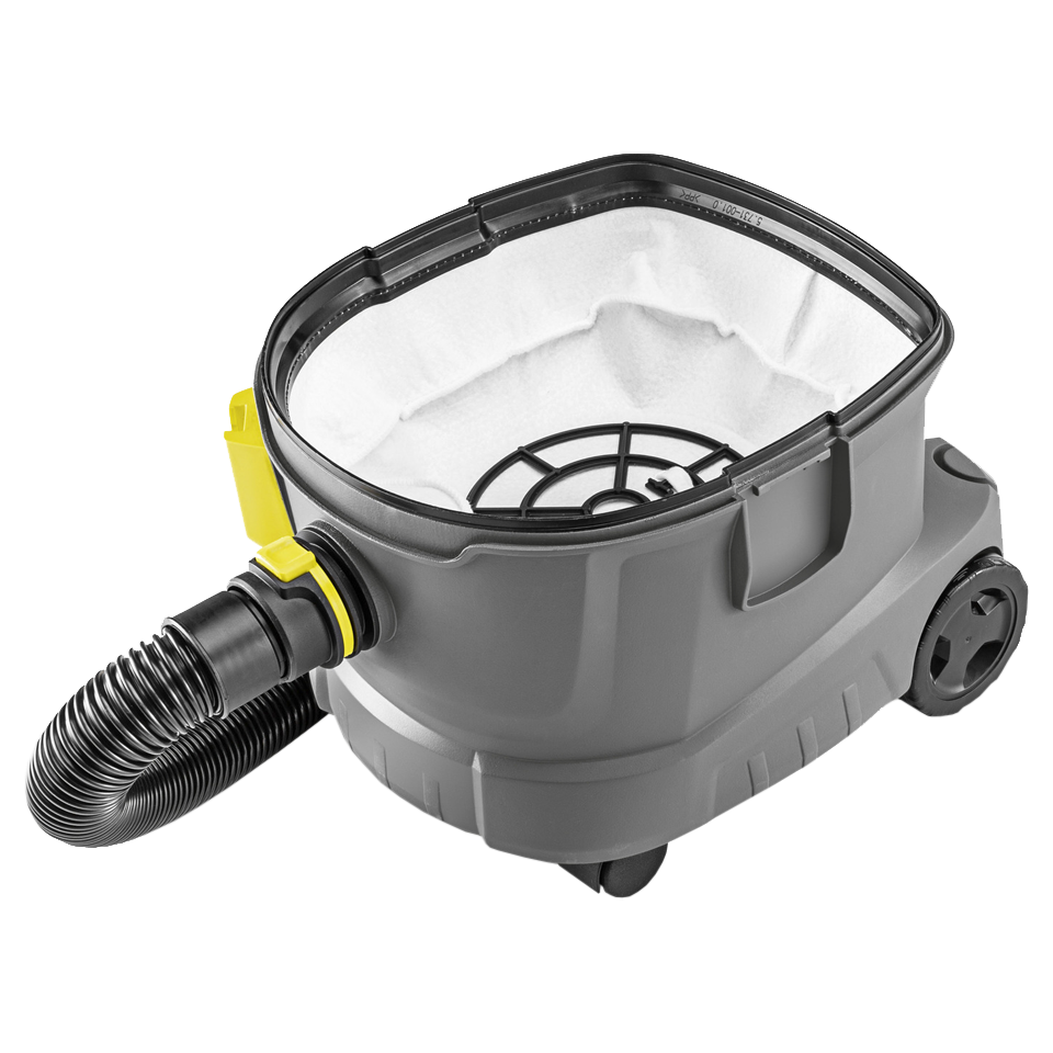 Aspirador en seco T 11/1 Classic compacto y robusto de 850 W, ligero y silencioso (61 dB), con depósito de 11 litros y uso profesional en hoteles y hospitales.